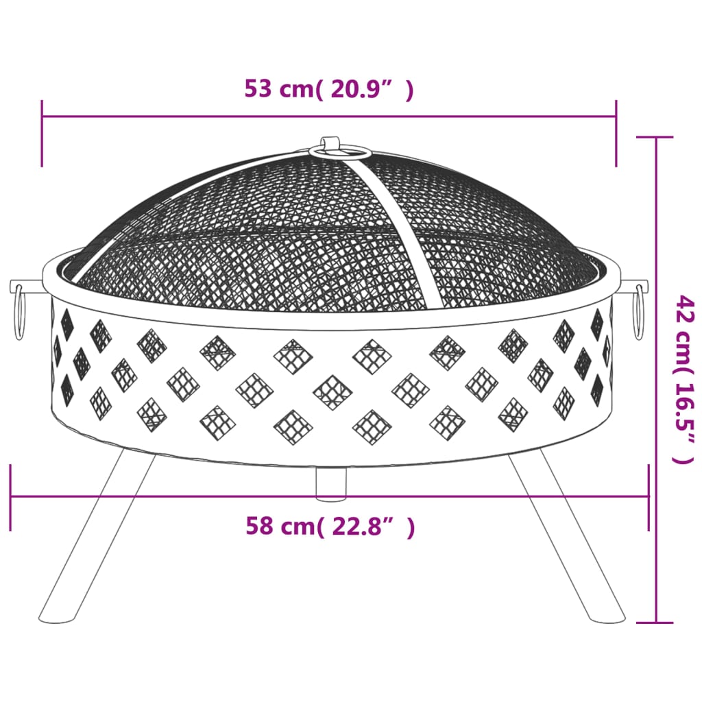 Fire Pit With Poker 58 Cm Xxl Steel