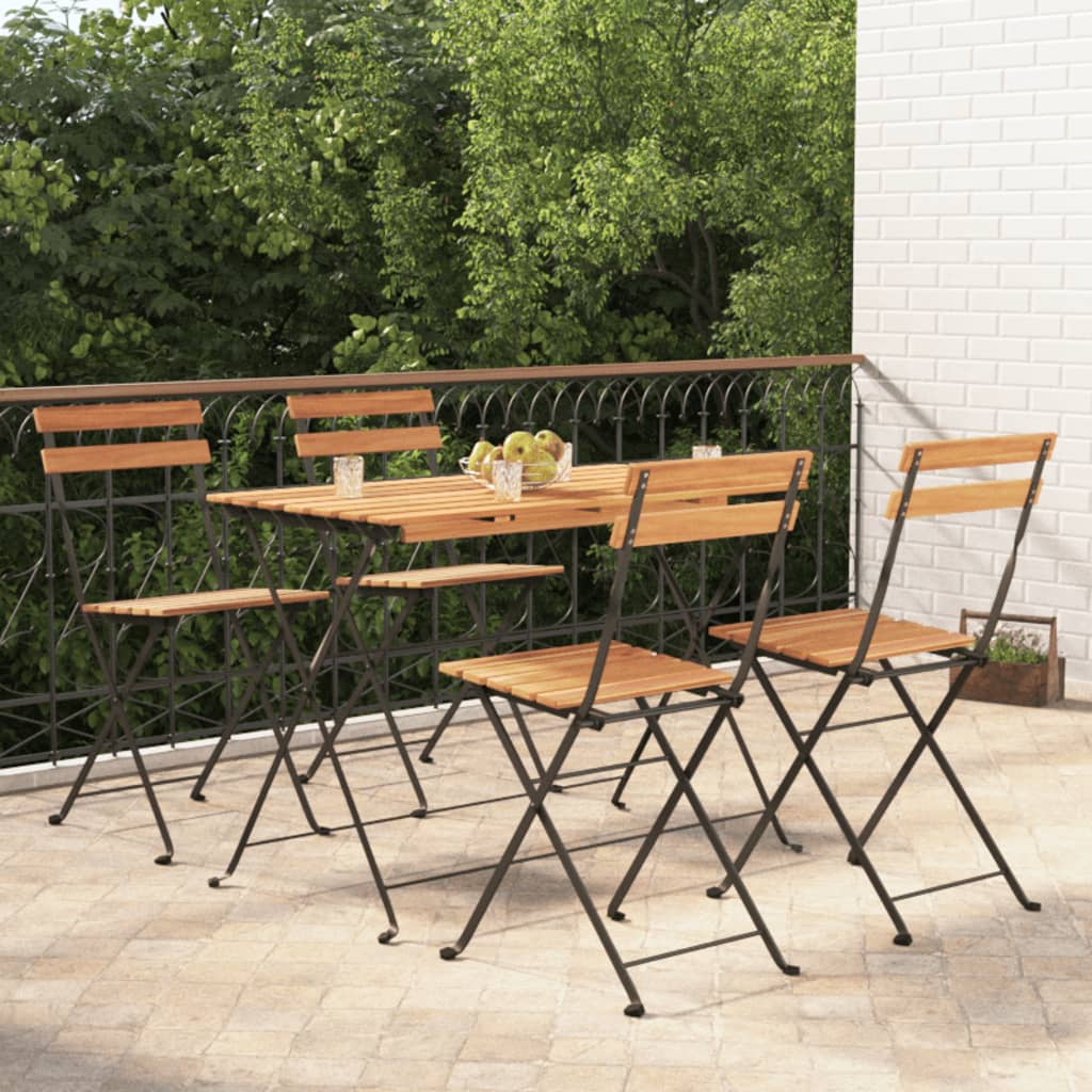 5 Piece Folding Bistro Set Solid Wood Acacia And Steel