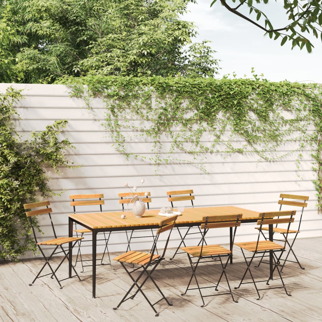 Folding Garden Chairs 6 Pcs Steel And Solid Wood Acacia