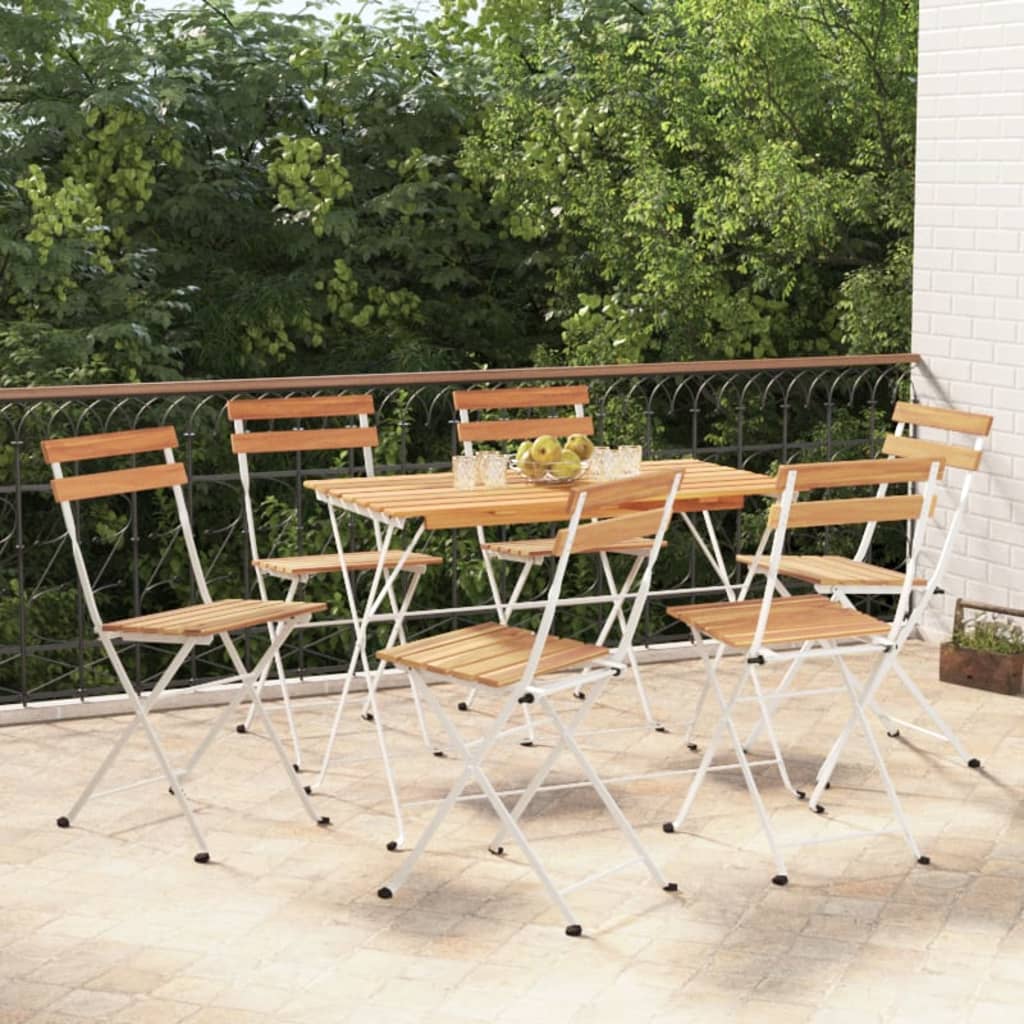 Folding Garden Chairs 6 Pcs Steel And Solid Wood Acacia