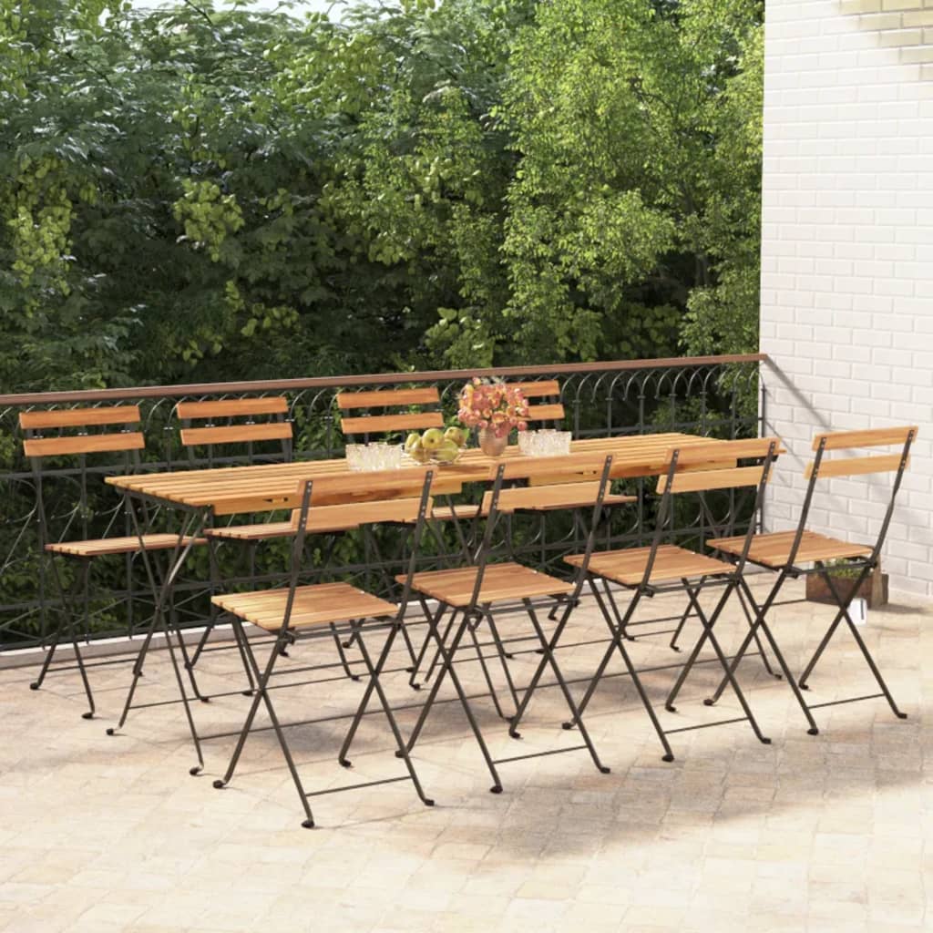 Folding Bistro Chairs 8 Pcs Solid Wood Teak And Steel