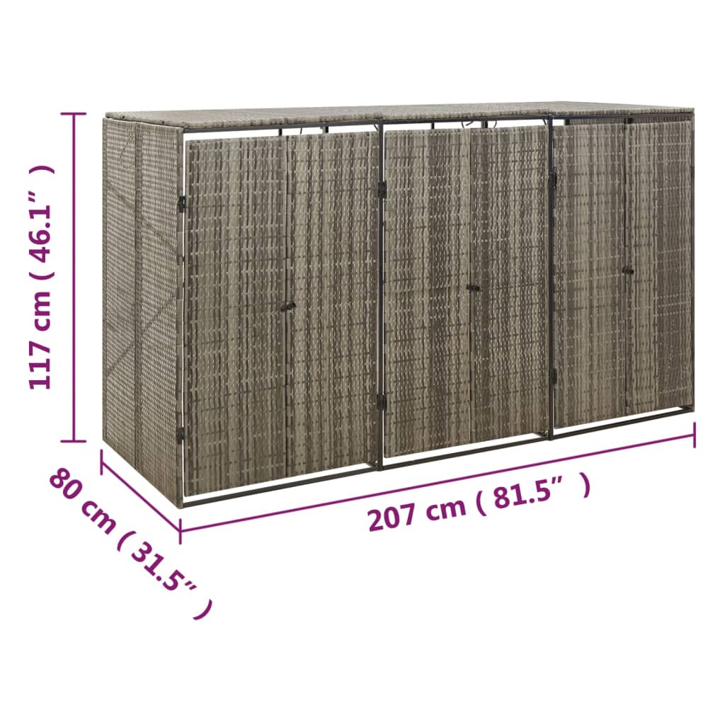 Triple Wheelie Bin Shed 207X80X117 Cm Poly Rattan
