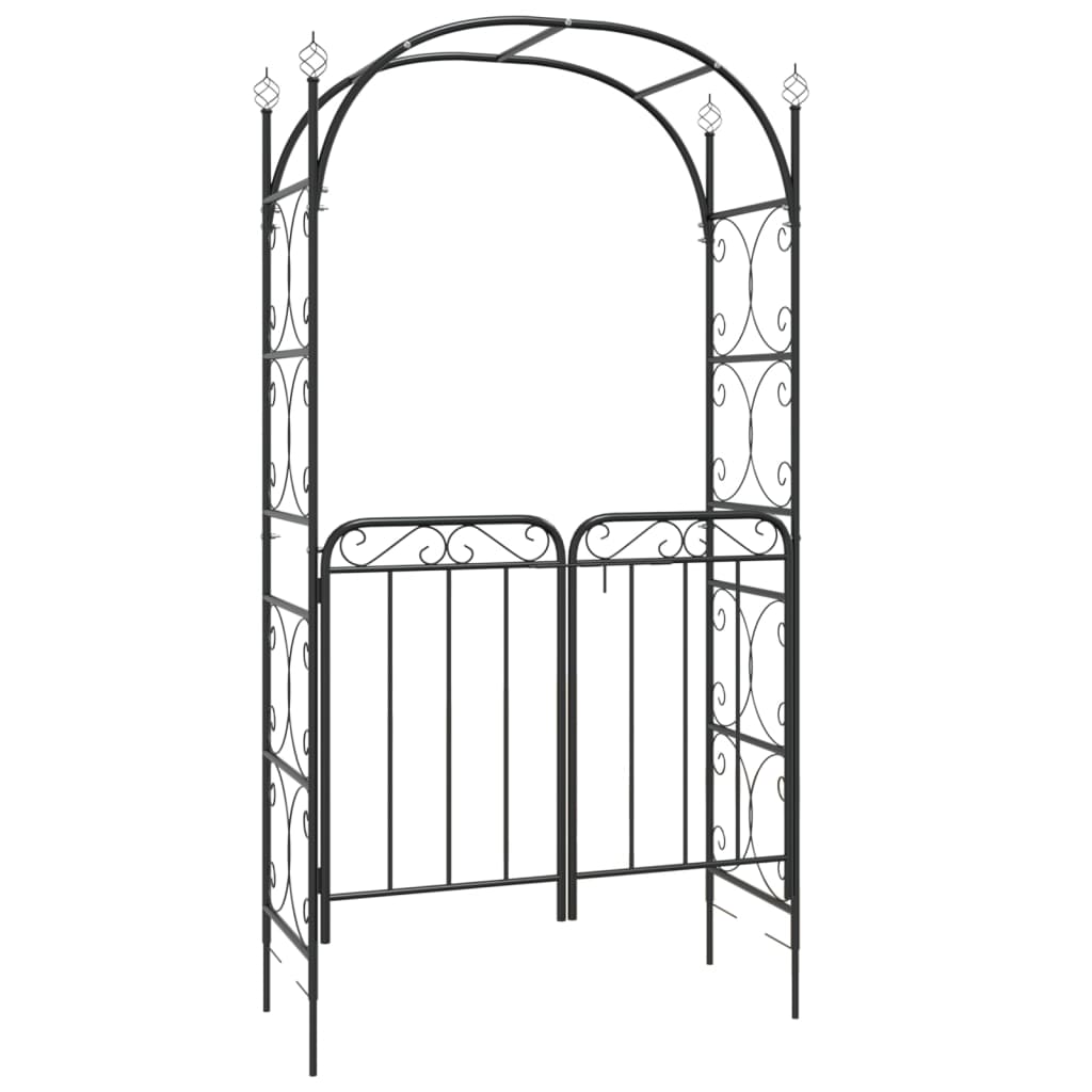 Garden Arch With Gate Black 108X45X235 Cm Steel