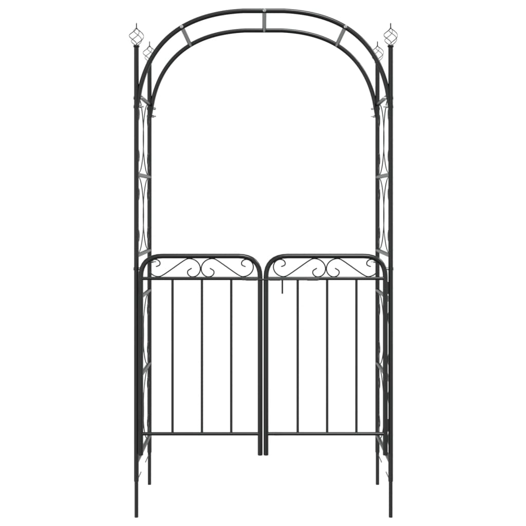 Garden Arch With Gate Black 108X45X235 Cm Steel