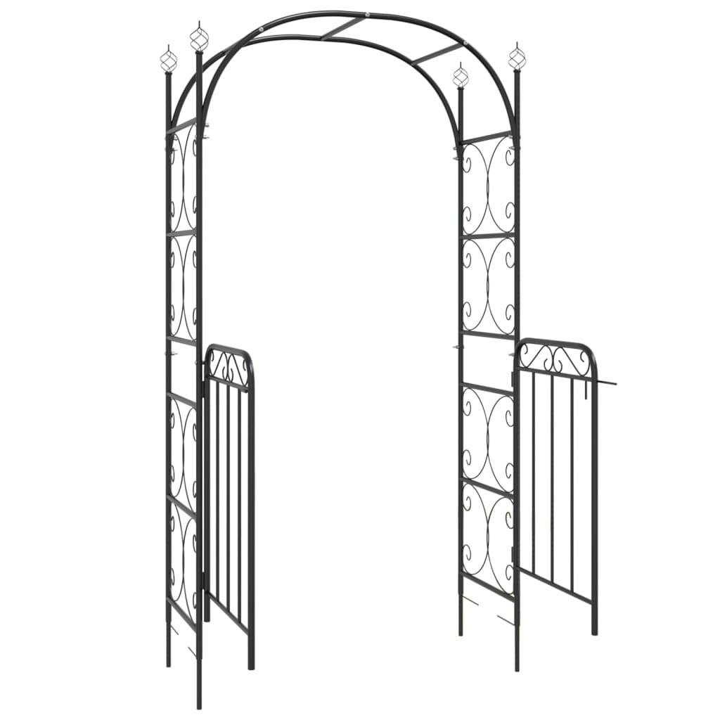 Garden Arch With Gate Black 108X45X235 Cm Steel