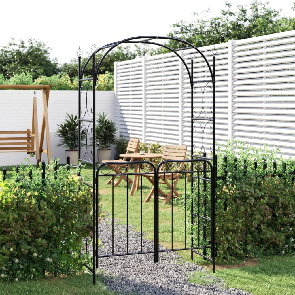 Garden Arch With Gate Black 108X45X235 Cm Steel