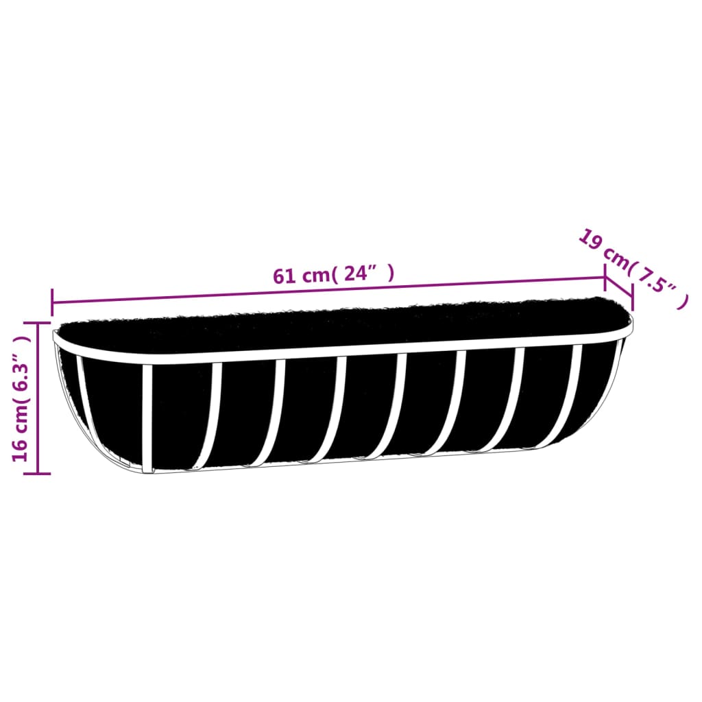 Wall Troughs 2 Pcs With Coco Liners Black Steel