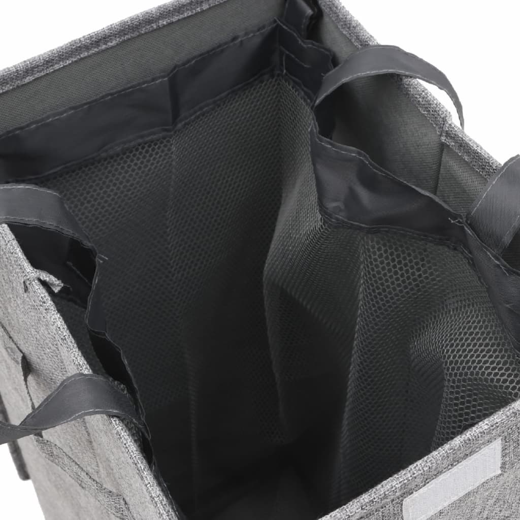 Foldable Laundry Hamper Grey Faux Linen Fabric
