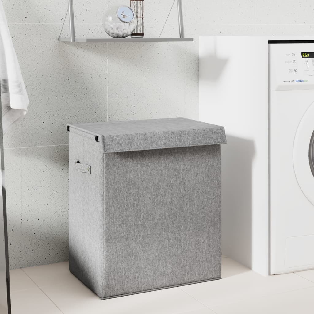Foldable Laundry Hamper Grey Faux Linen Fabric