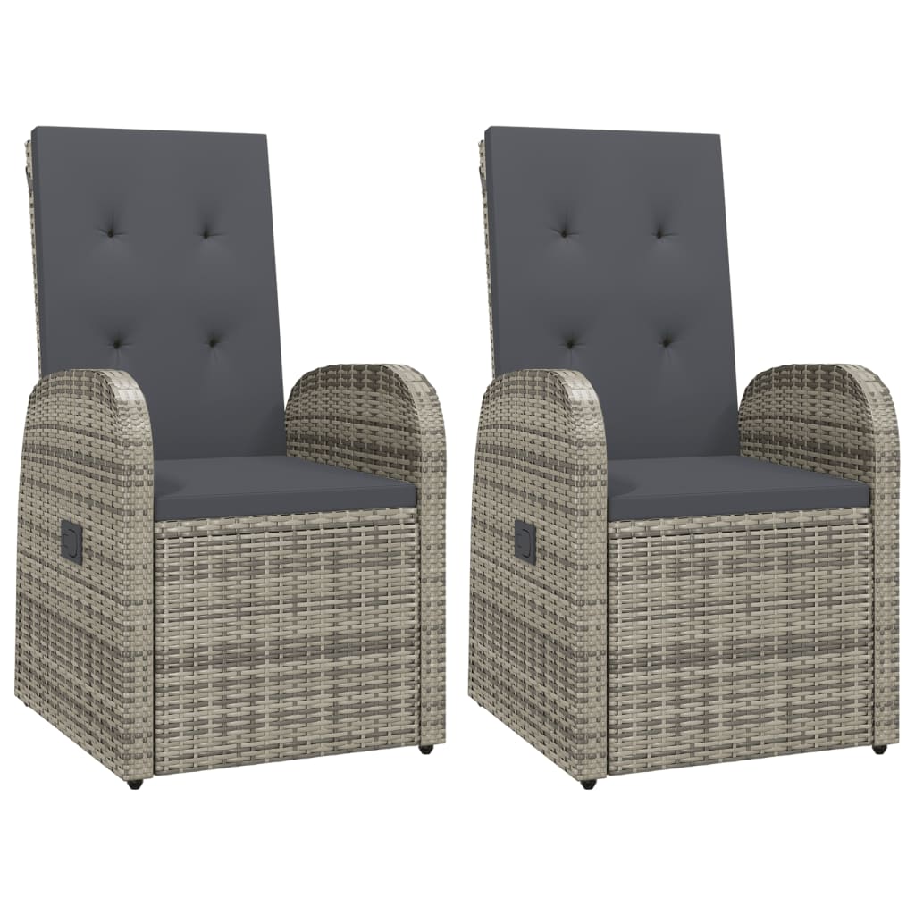 Reclining Garden Chairs With Cushions 2 Pcs Grey Poly Rattan