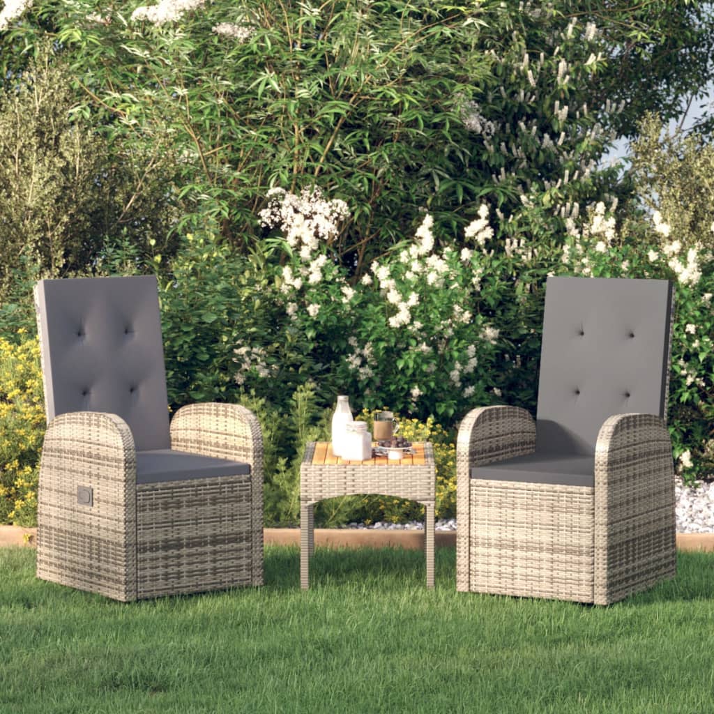 Reclining Garden Chairs With Cushions 2 Pcs Grey Poly Rattan