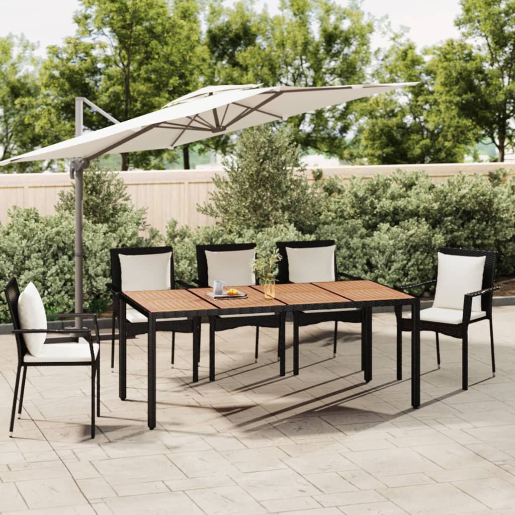 Garden Table With Wooden Top Poly Rattan&Solid Wood Acacia
