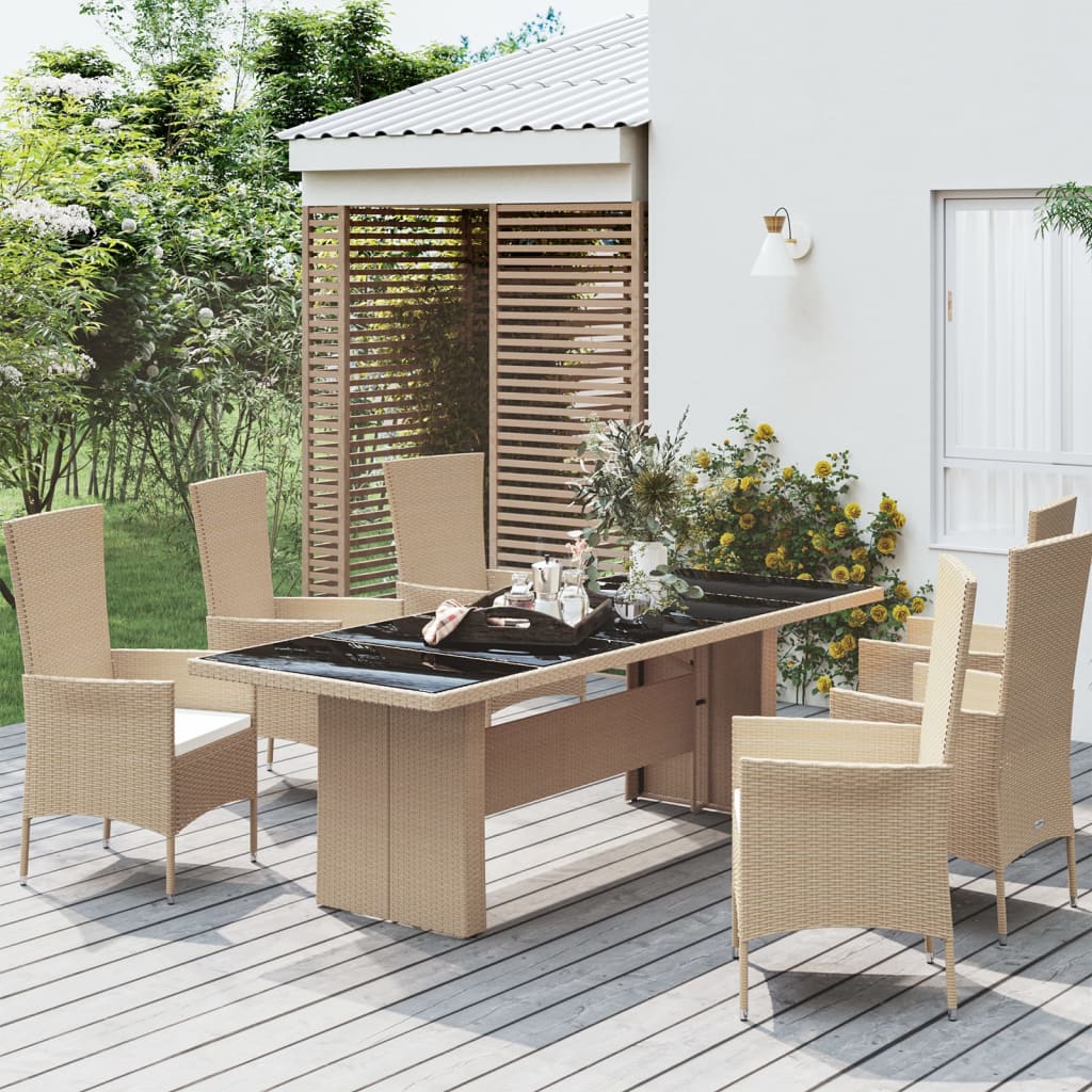 Garden Table With Wooden Top Poly Rattan&Solid Wood Acacia