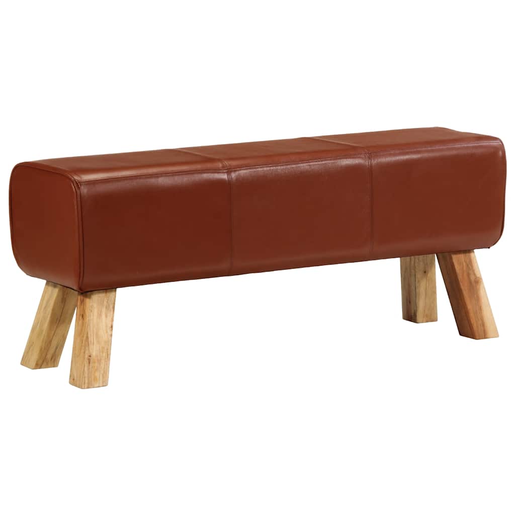 Gym Bok Bench Brown Real Leather And Solid Wood Mango