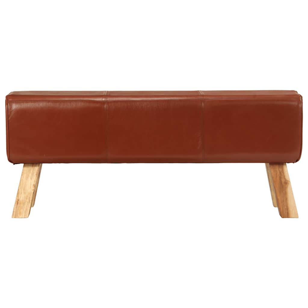 Gym Bok Bench Brown Real Leather And Solid Wood Mango