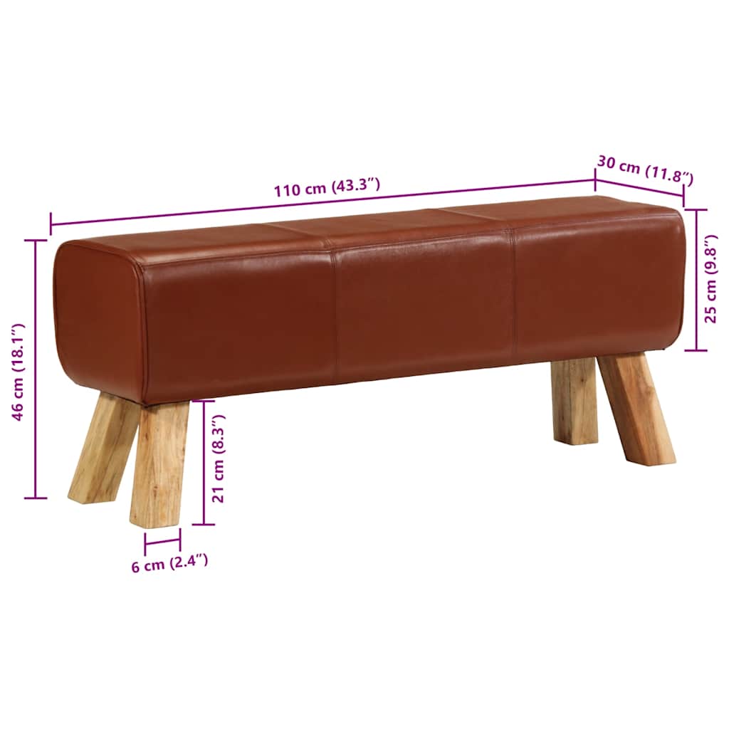 Gym Bok Bench Brown Real Leather And Solid Wood Mango