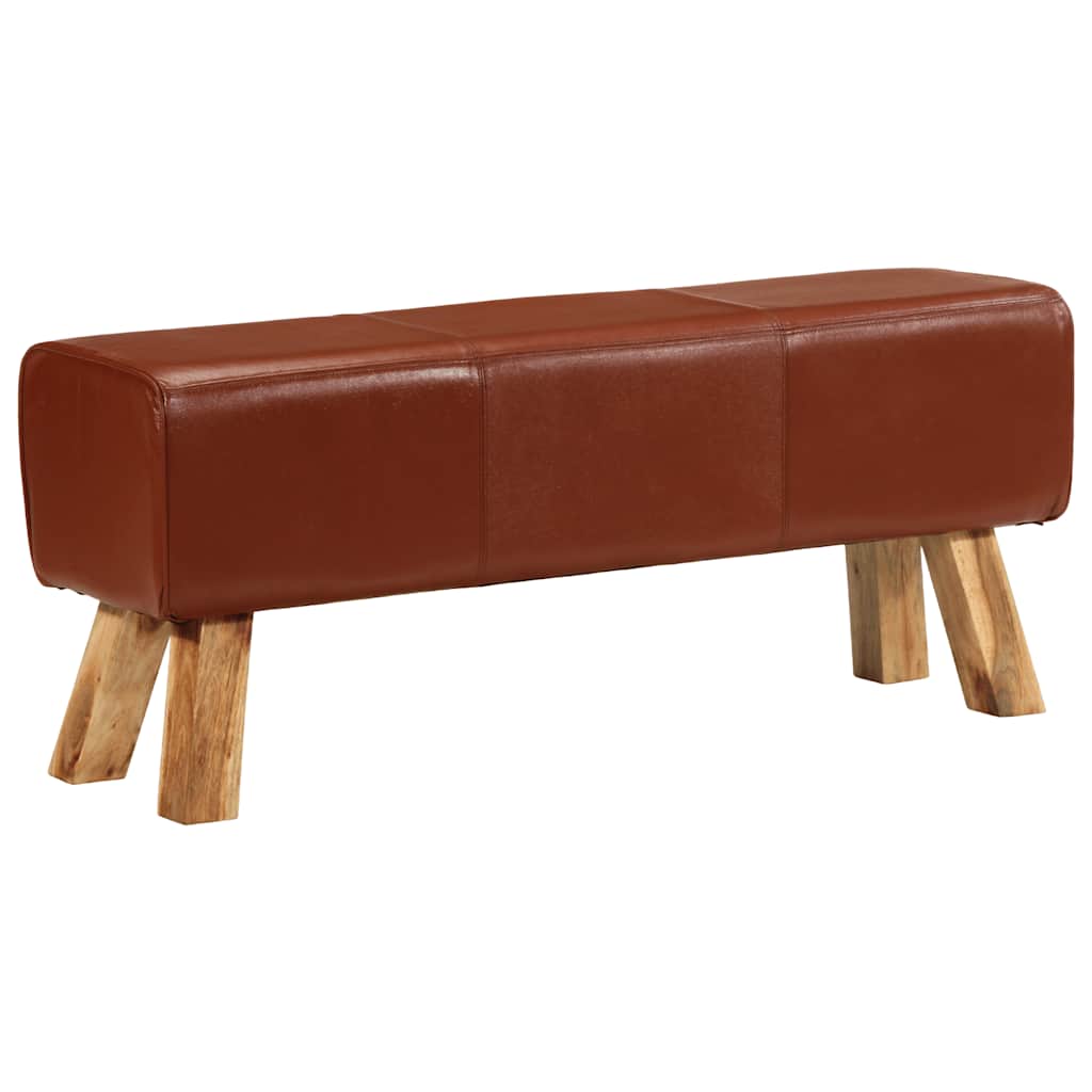 Gym Bok Bench Brown Real Leather And Solid Wood Mango
