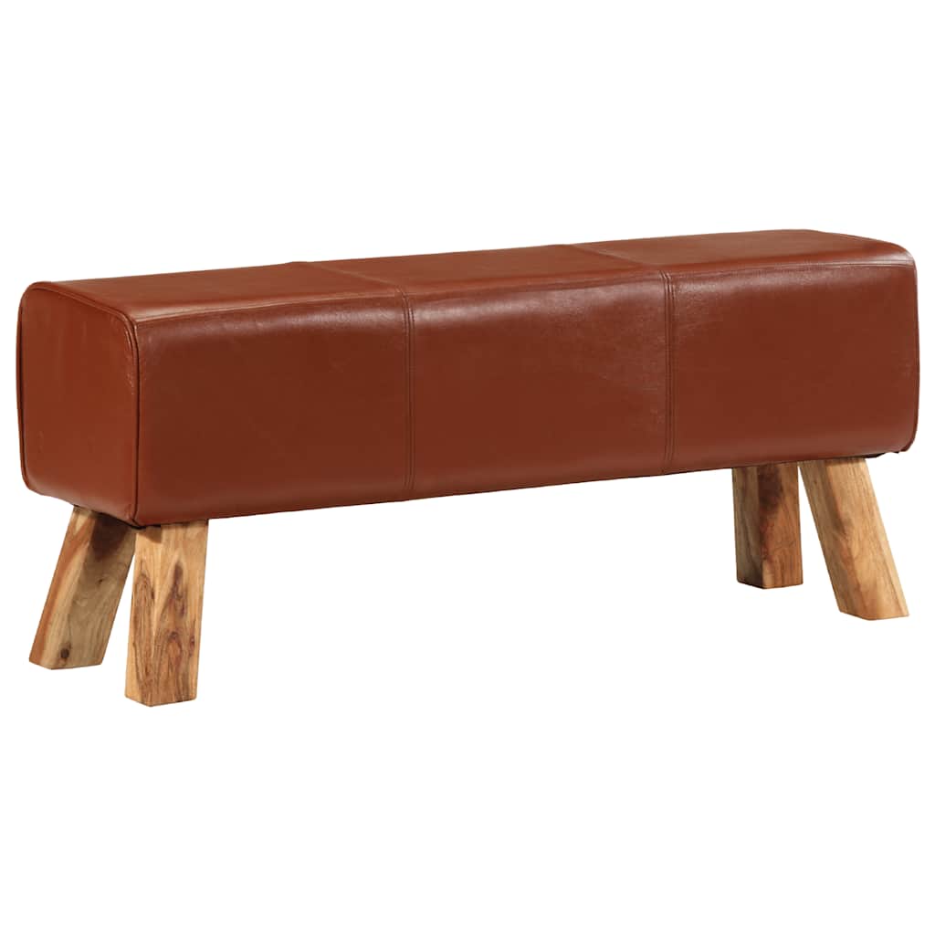Gym Bok Bench Brown Real Leather And Solid Wood Mango