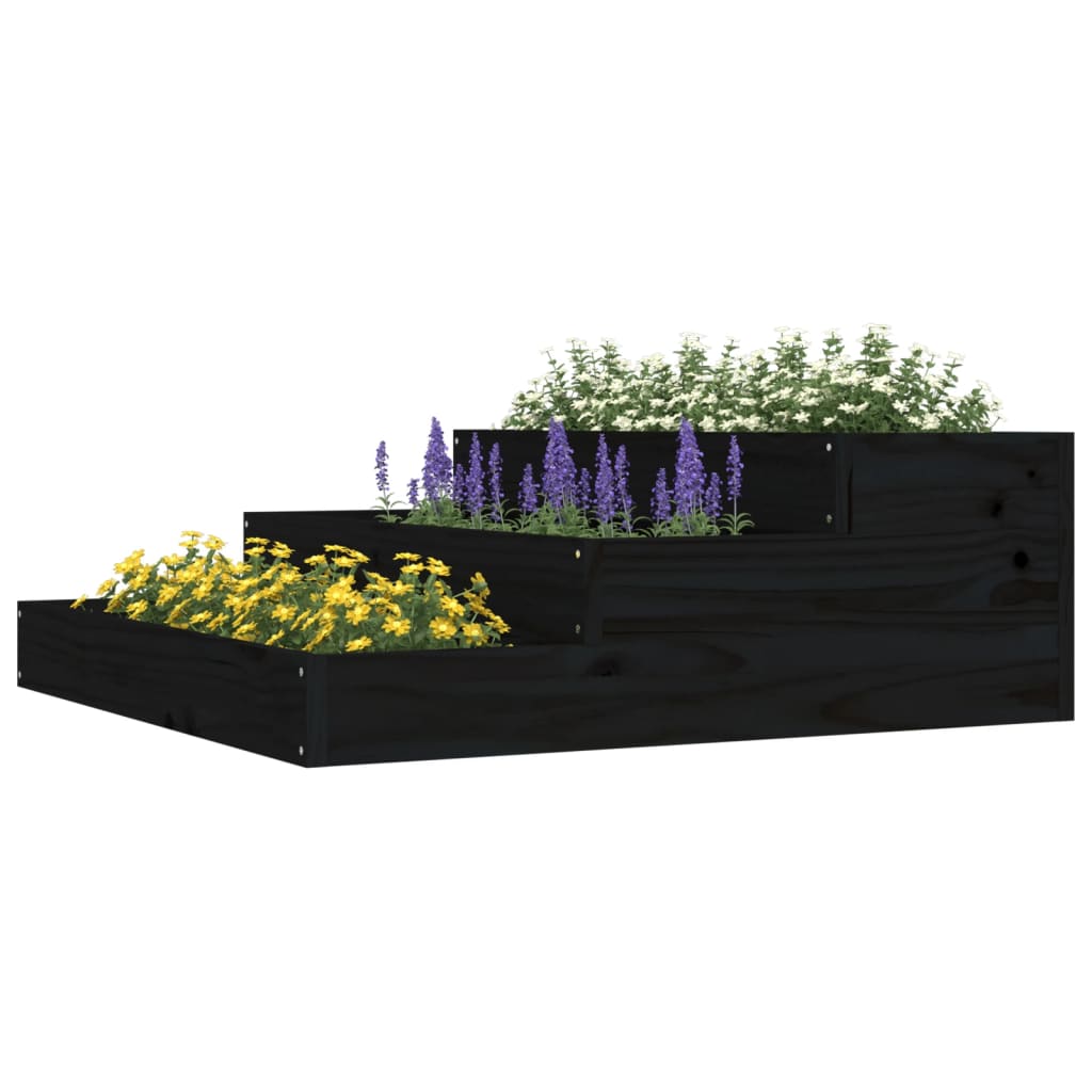 Planter Black Solid Wood Pine