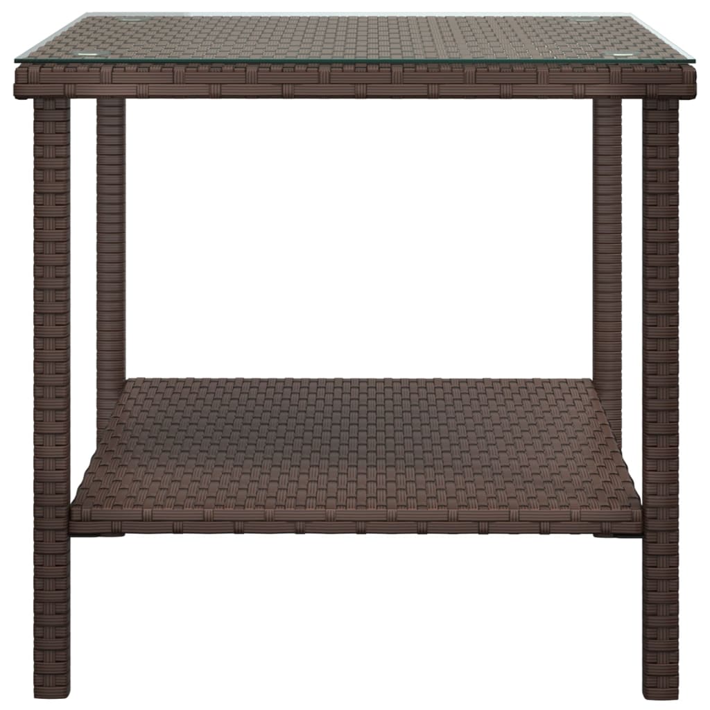 Side Table 45X45X45 Cm Poly Rattan And Tempered Glass