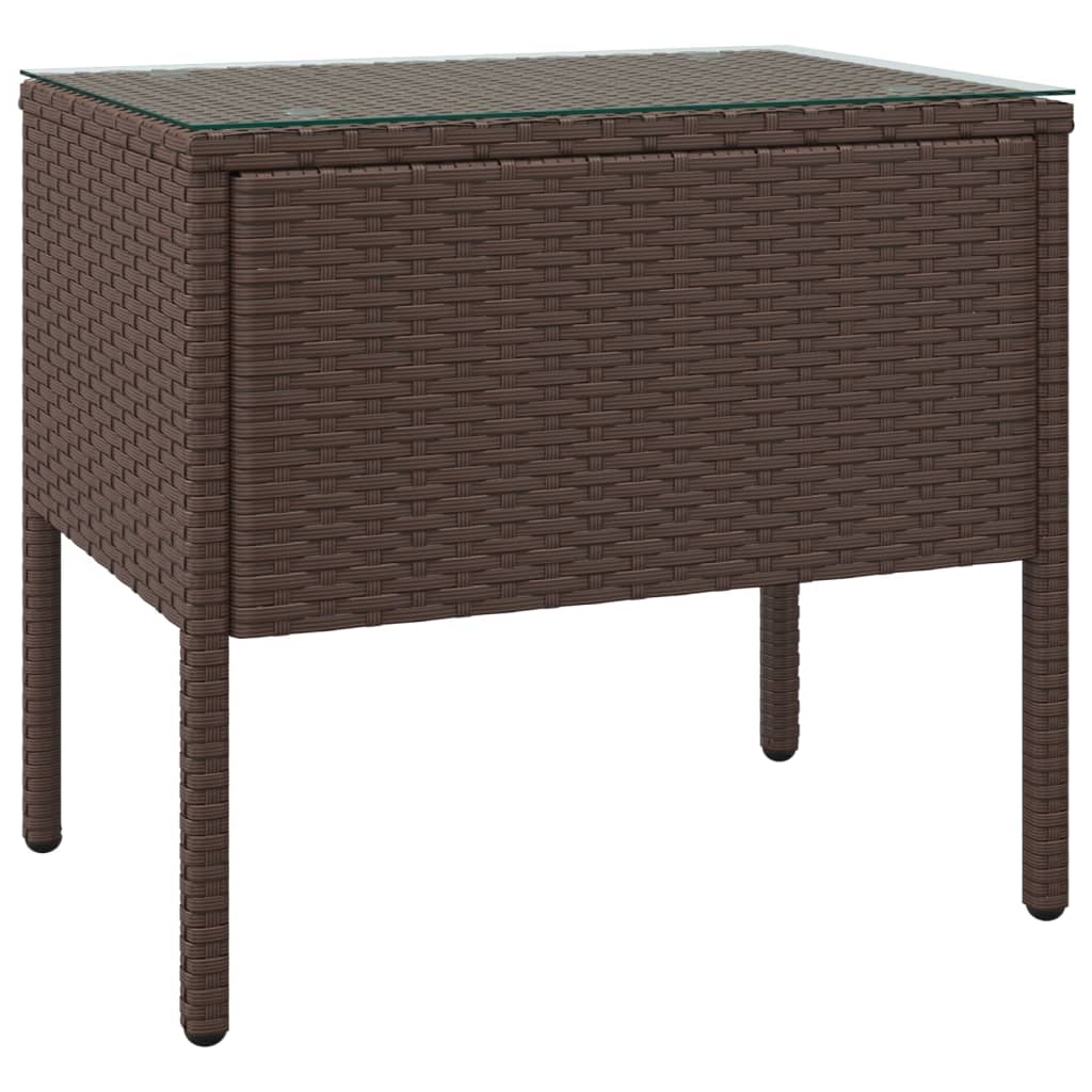 Side Table 53X37X48 Cm Poly Rattan And Tempered Glass