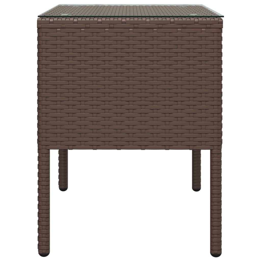 Side Table 53X37X48 Cm Poly Rattan And Tempered Glass