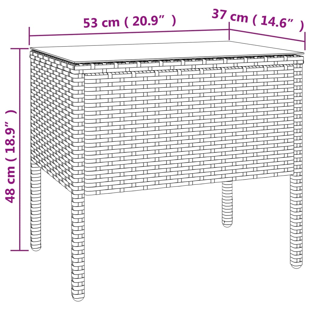 Side Table 53X37X48 Cm Poly Rattan And Tempered Glass