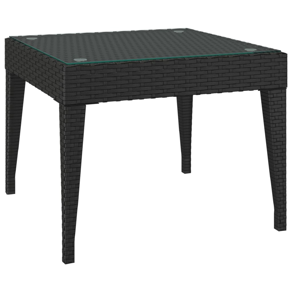 Side Table 50X50X38 Cm Poly Rattan And Tempered Glass