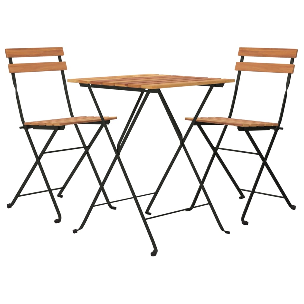 3 Piece Folding Bistro Set Solid Wood Teak And Steel
