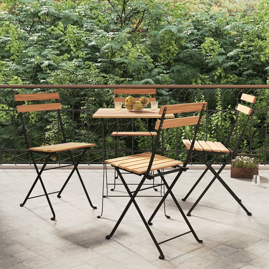 Folding Bistro Chairs 8 Pcs Solid Wood Teak And Steel