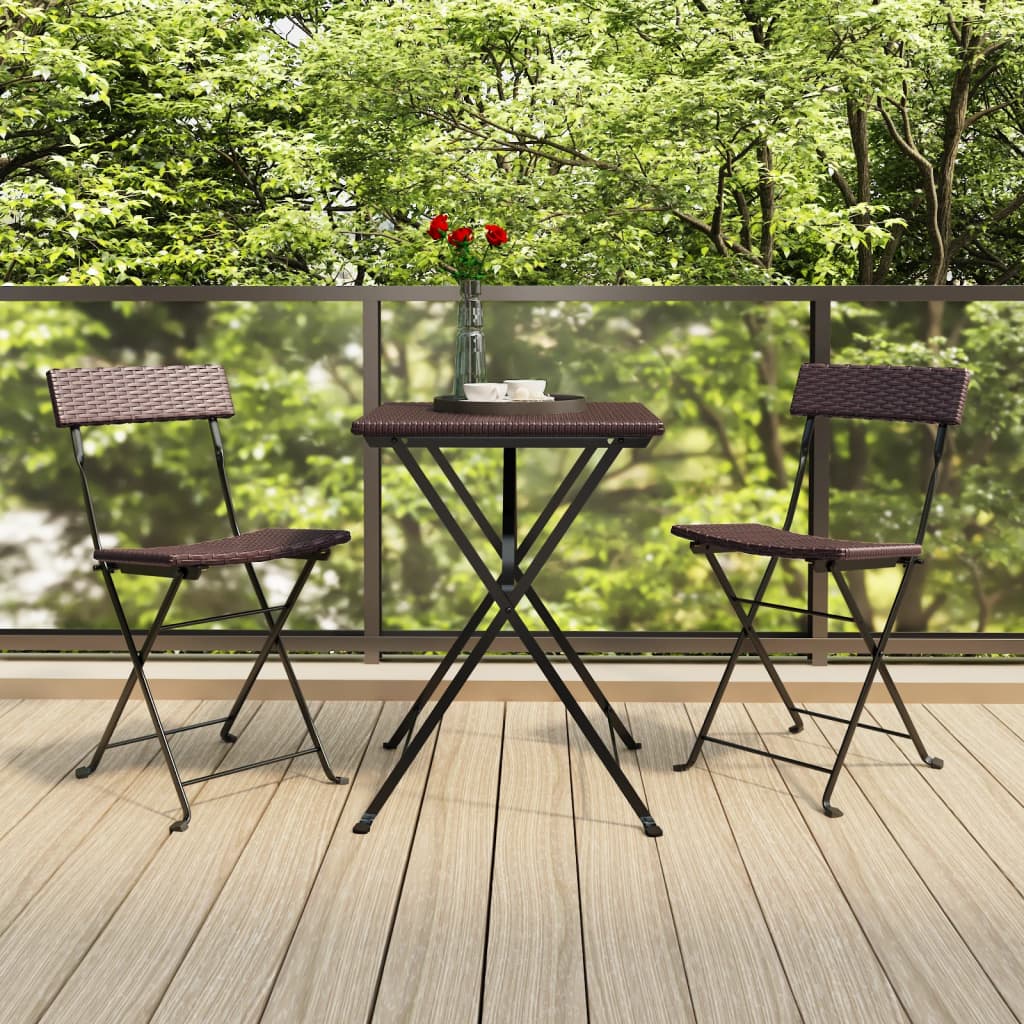 3 Piece Folding Bistro Set Poly Rattan