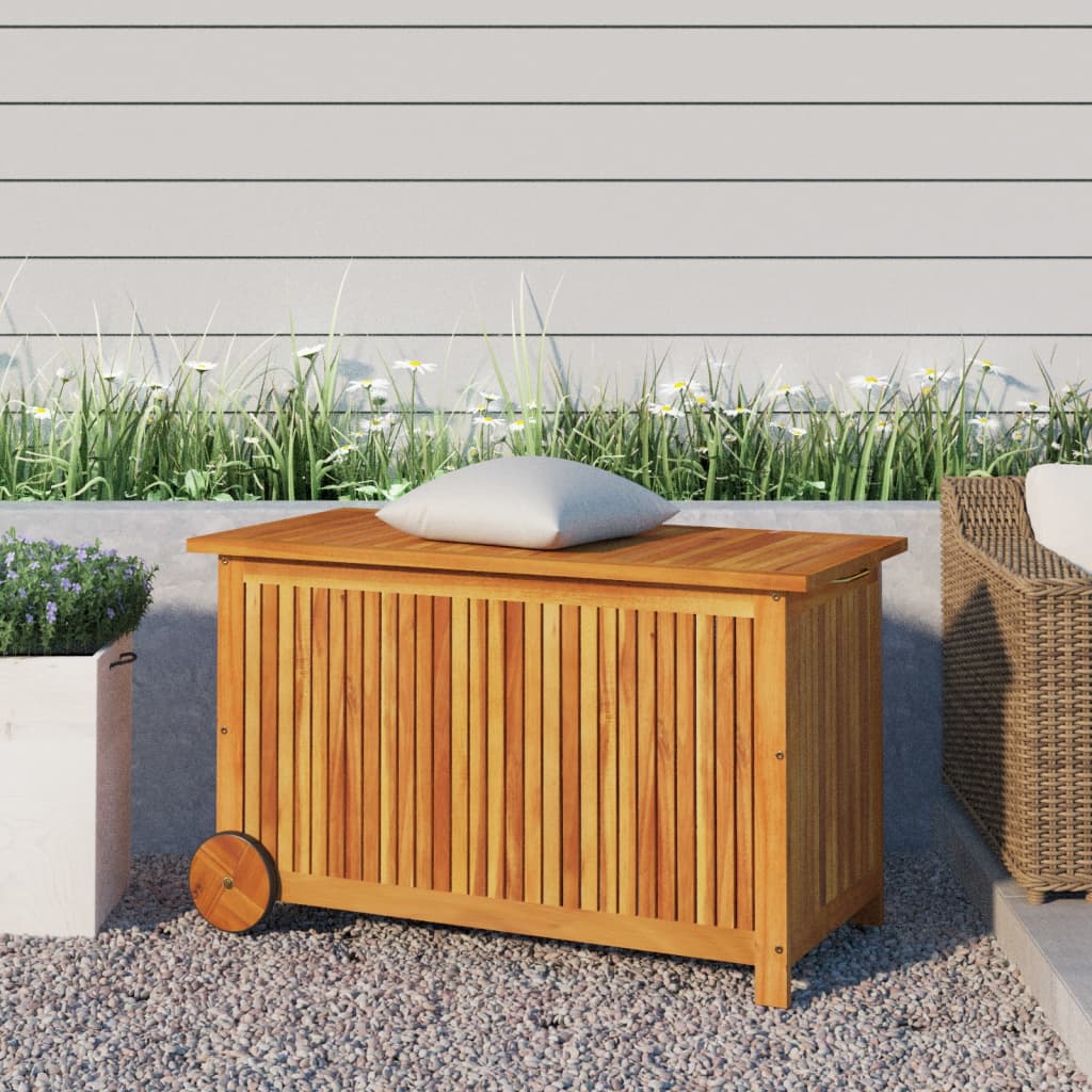 Garden Storage Box With Wheels Solid Wood Acacia