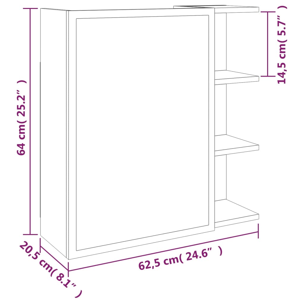 Bathroom Mirror Cabinet 62.5X20.5X64 Cm Engineered Wood