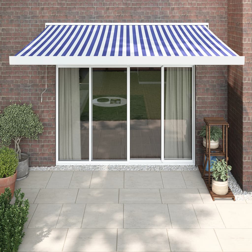 Retractable Awning Orange And Brown Fabric And Aluminium