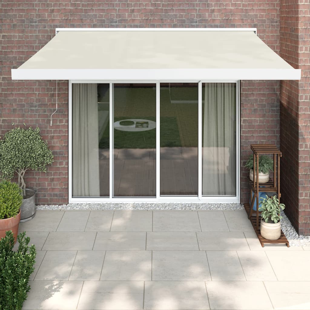 Retractable Awning Orange And Brown Fabric And Aluminium