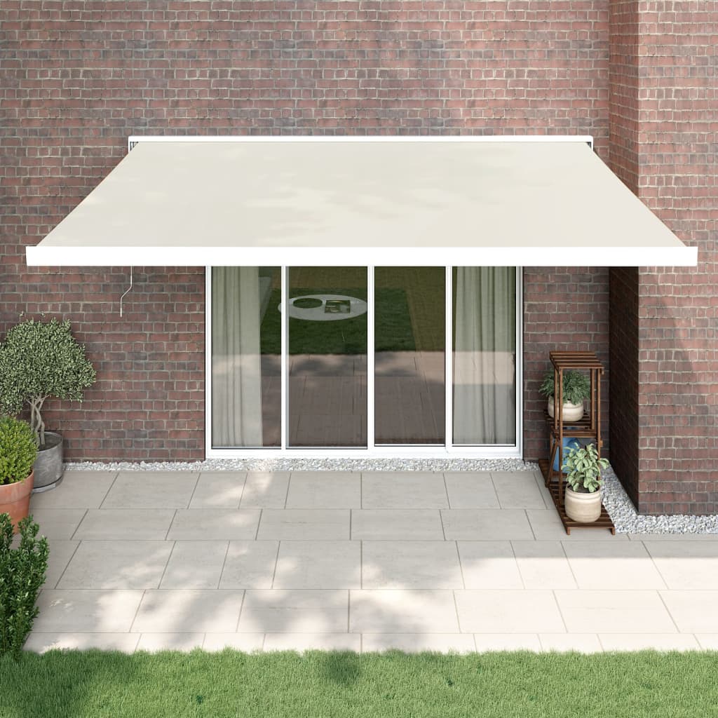 Retractable Awning Orange And Brown Fabric And Aluminium