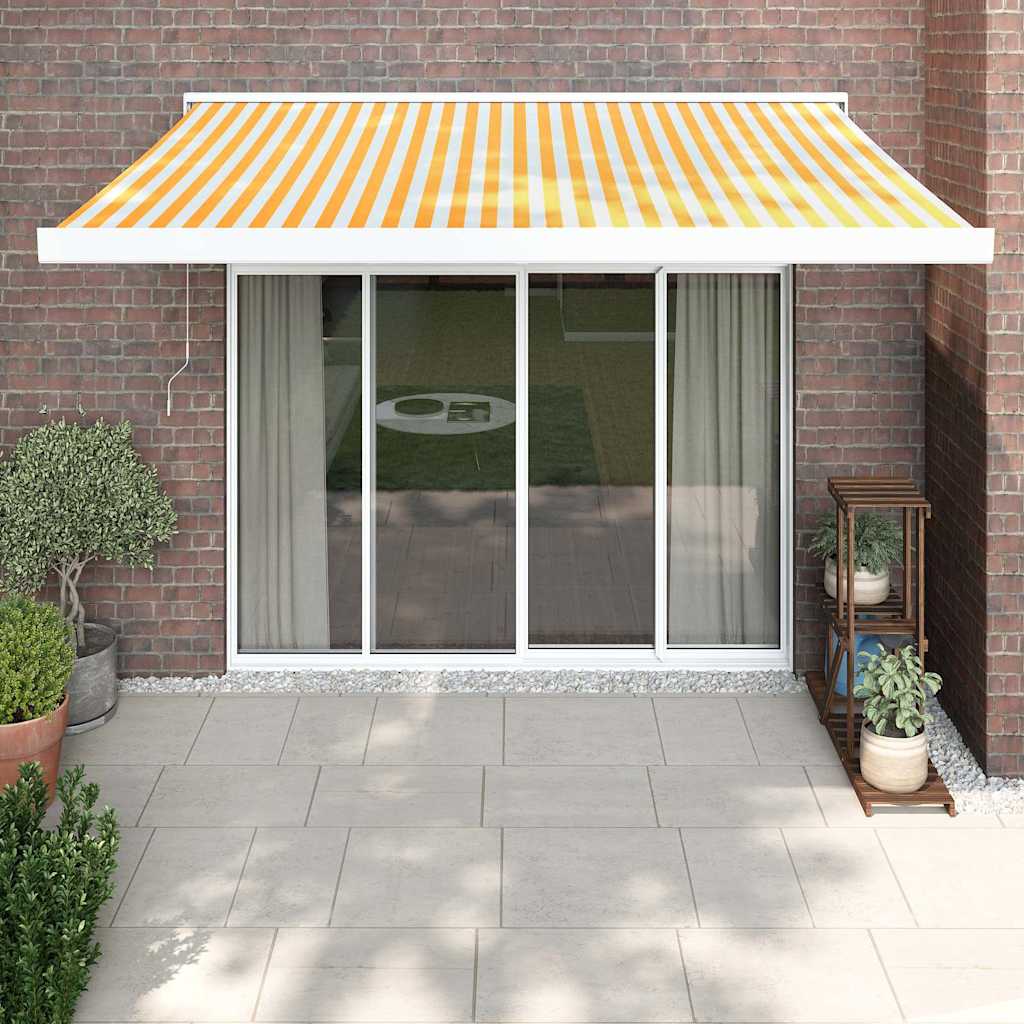Retractable Awning Orange And Brown Fabric And Aluminium