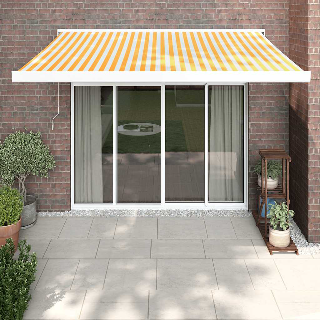 Retractable Awning Orange And Brown Fabric And Aluminium