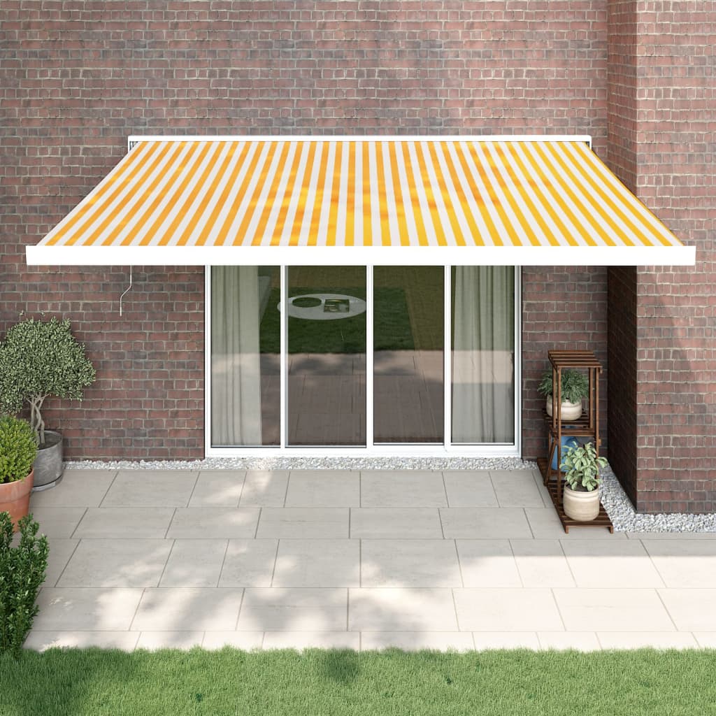 Retractable Awning Orange And Brown Fabric And Aluminium