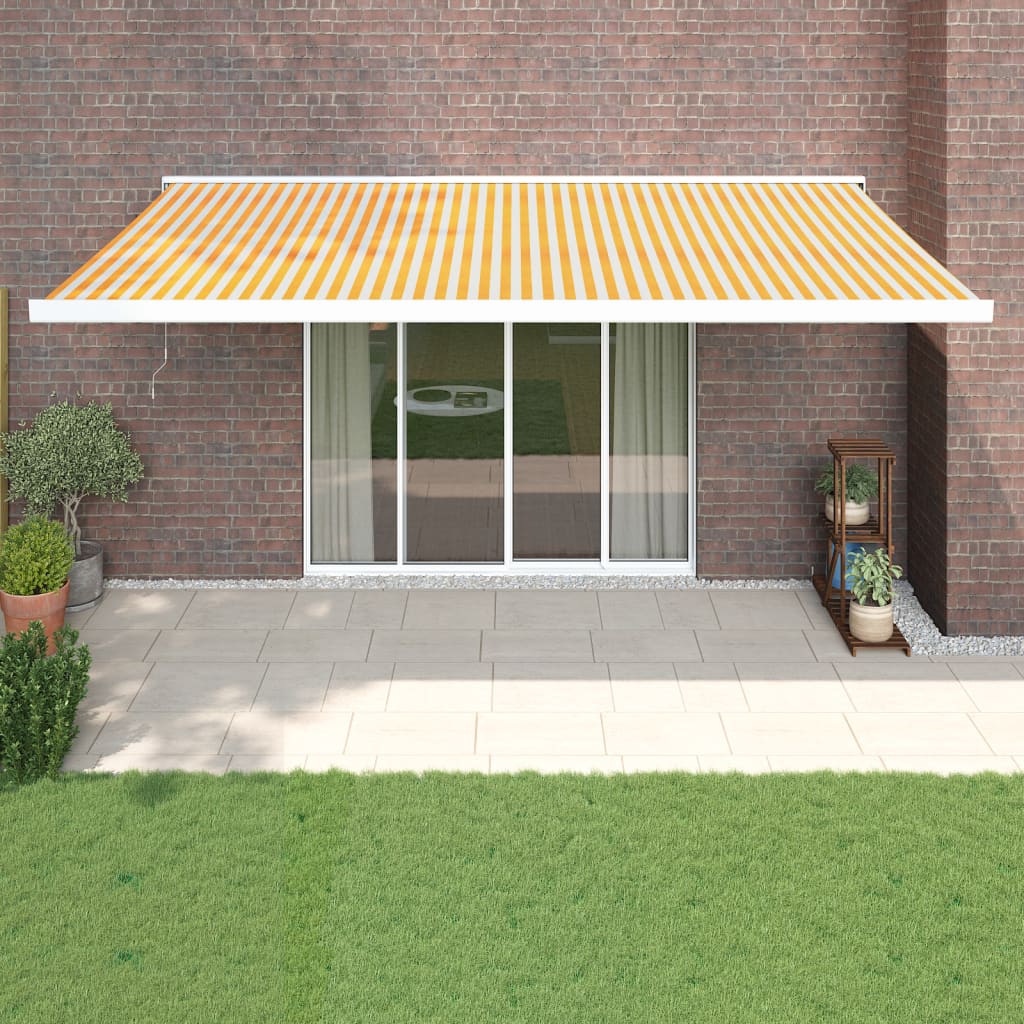 Retractable Awning Orange And Brown Fabric And Aluminium