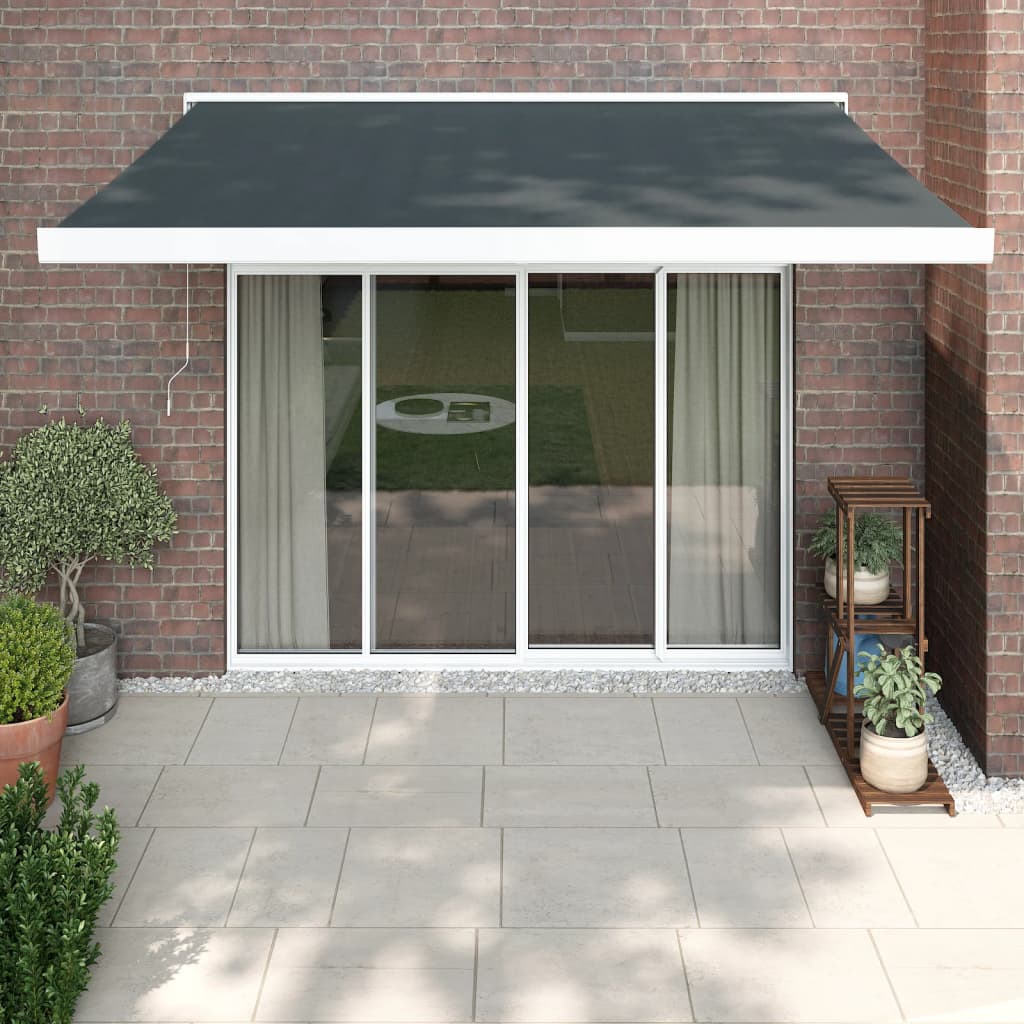 Retractable Awning Orange And Brown Fabric And Aluminium