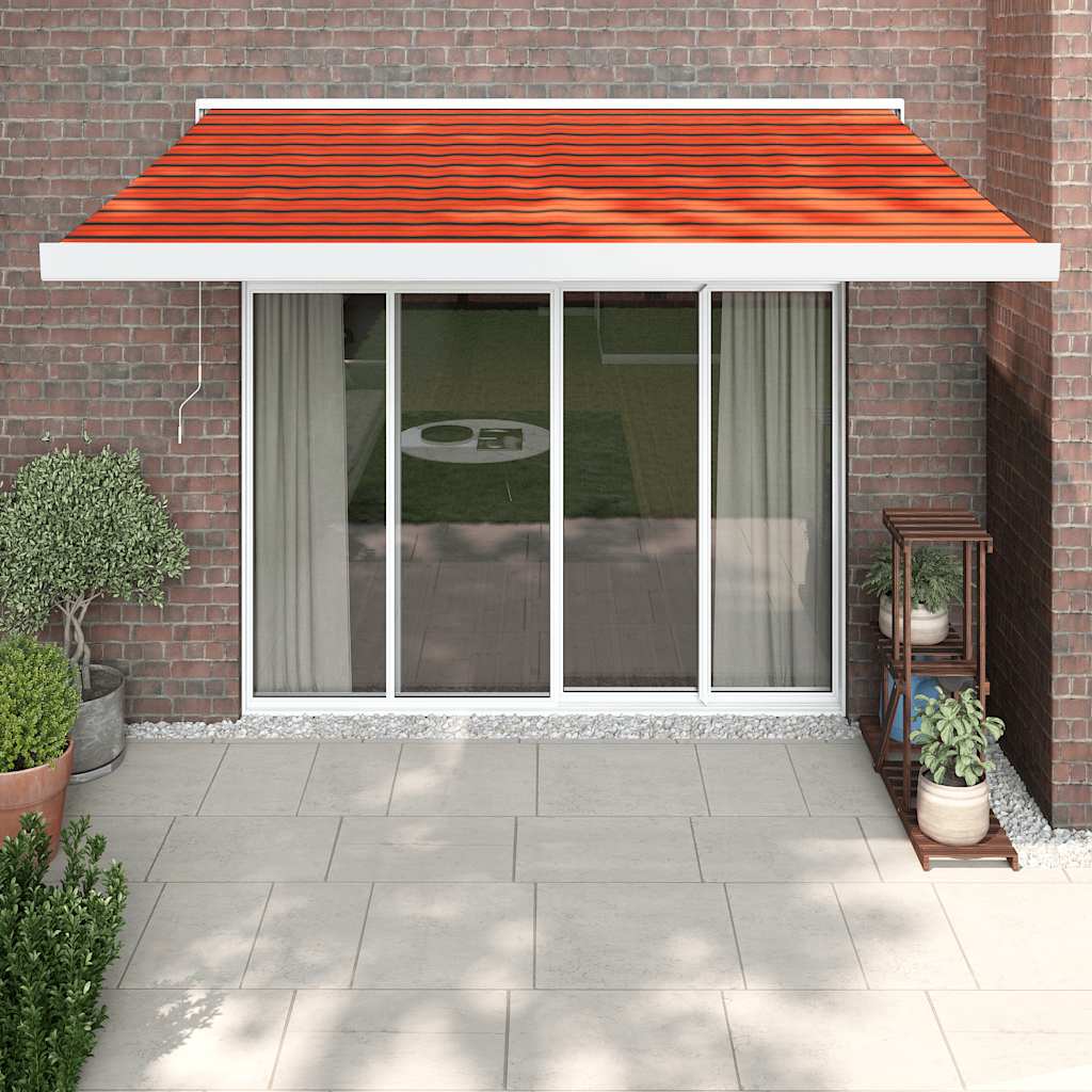 Retractable Awning Orange And Brown Fabric And Aluminium