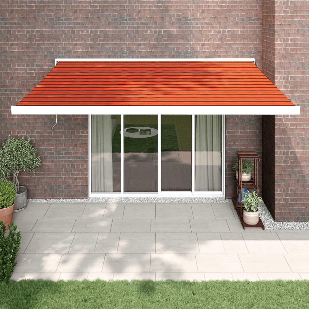 Retractable Awning Orange And Brown Fabric And Aluminium