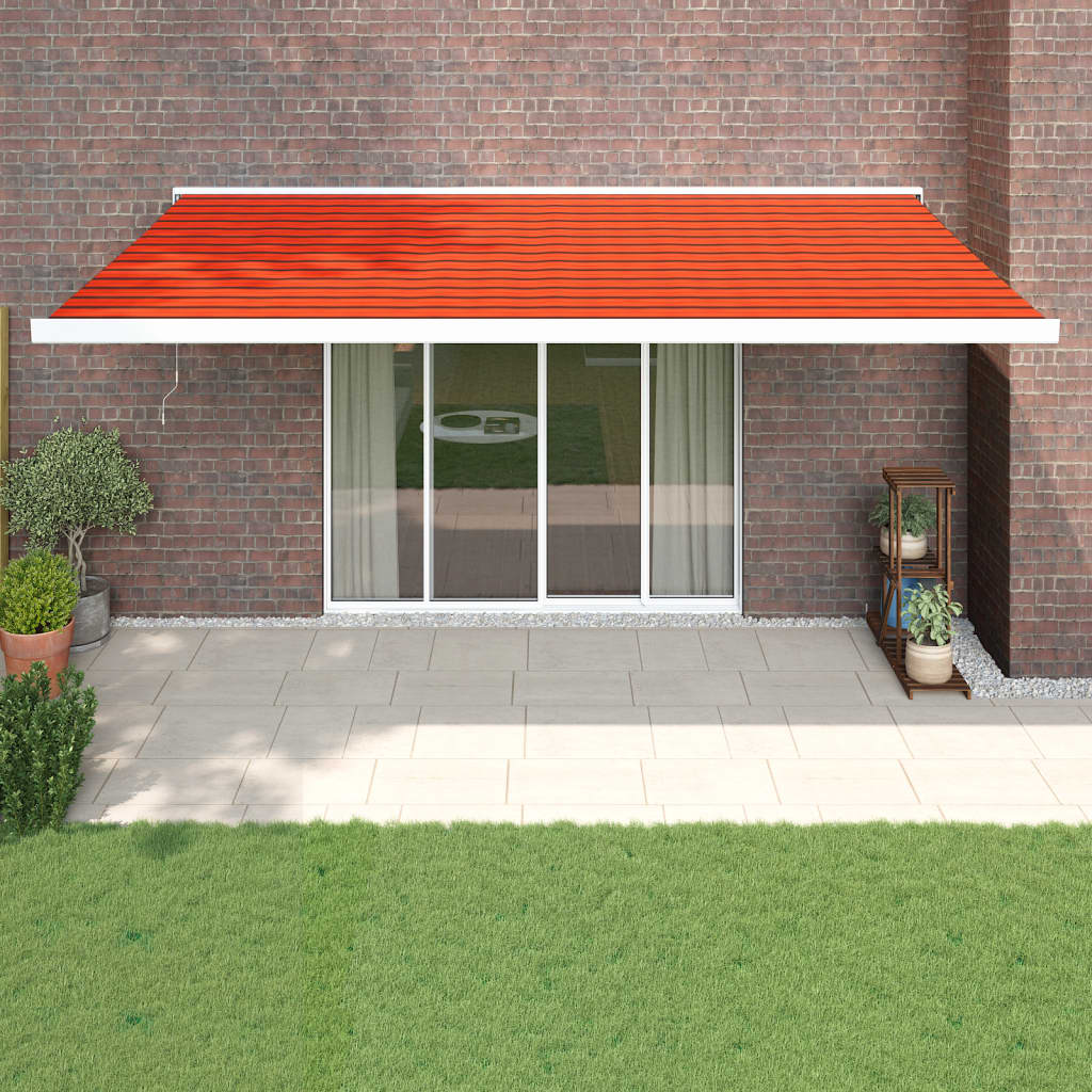 Retractable Awning Orange And Brown Fabric And Aluminium