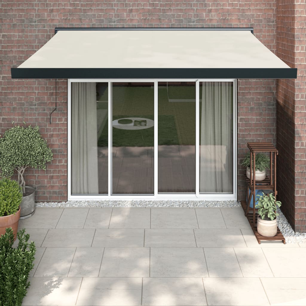 Retractable Awning Orange And Brown Fabric And Aluminium