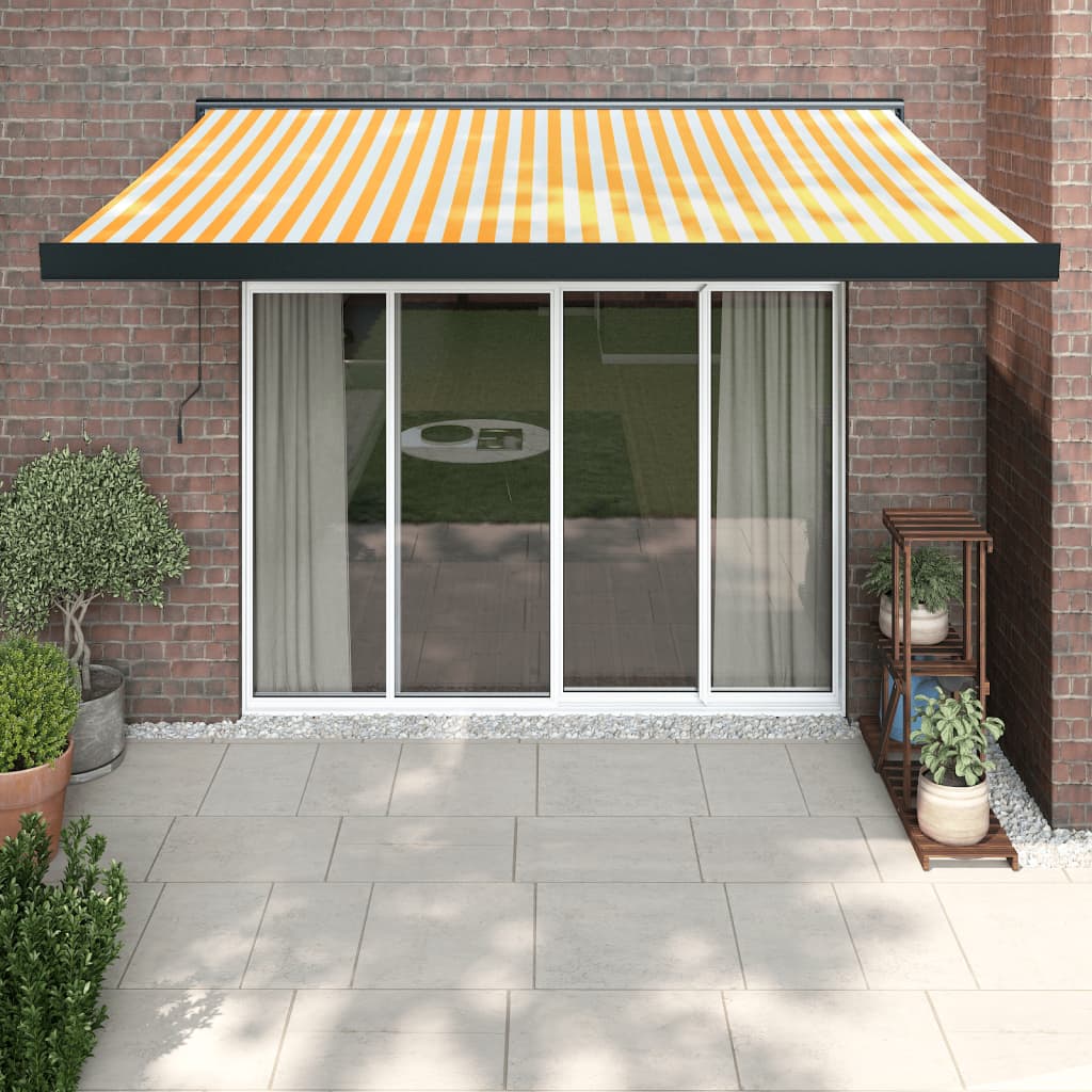 Retractable Awning Orange And Brown Fabric And Aluminium