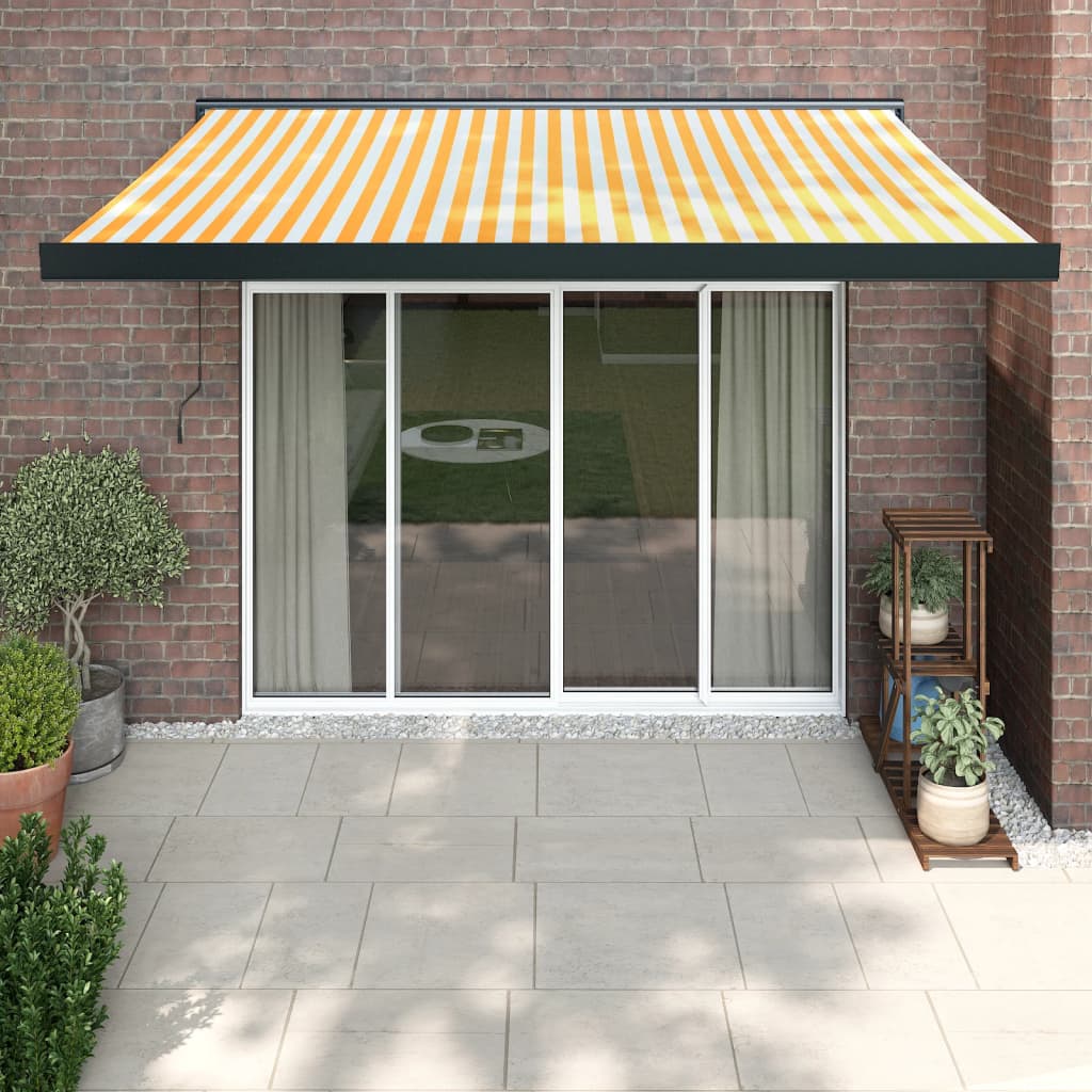 Retractable Awning Orange And Brown Fabric And Aluminium