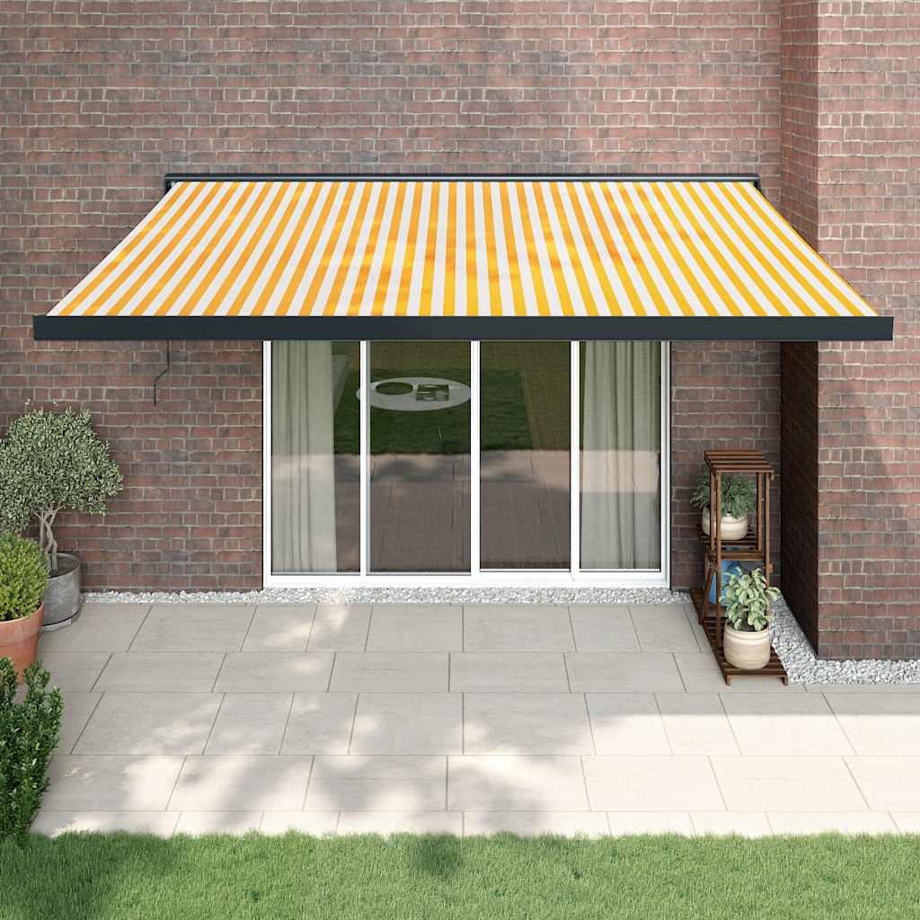 Retractable Awning Orange And Brown Fabric And Aluminium