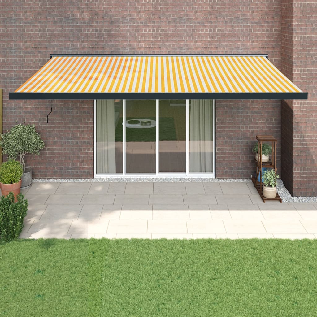 Retractable Awning Orange And Brown Fabric And Aluminium