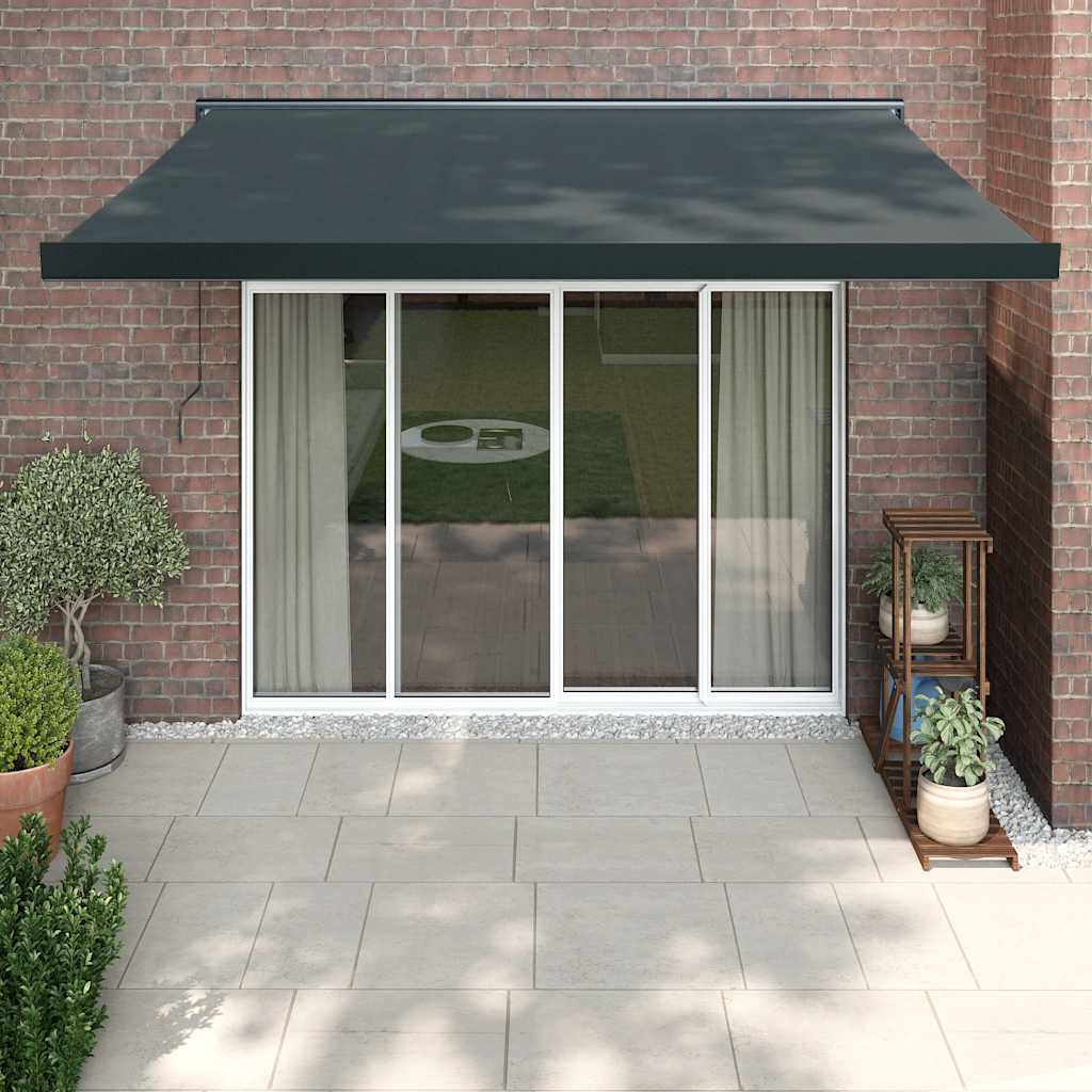Retractable Awning Orange And Brown Fabric And Aluminium